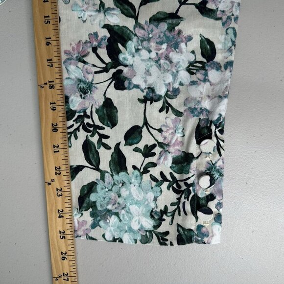 J Jill Ankle Pants Floral Linen Blend Hem Buttons Size Large - Picture 8 of 11